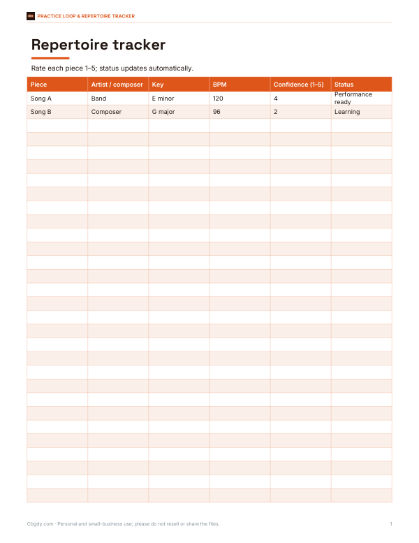 Preview of Printable Repertoire Tracker