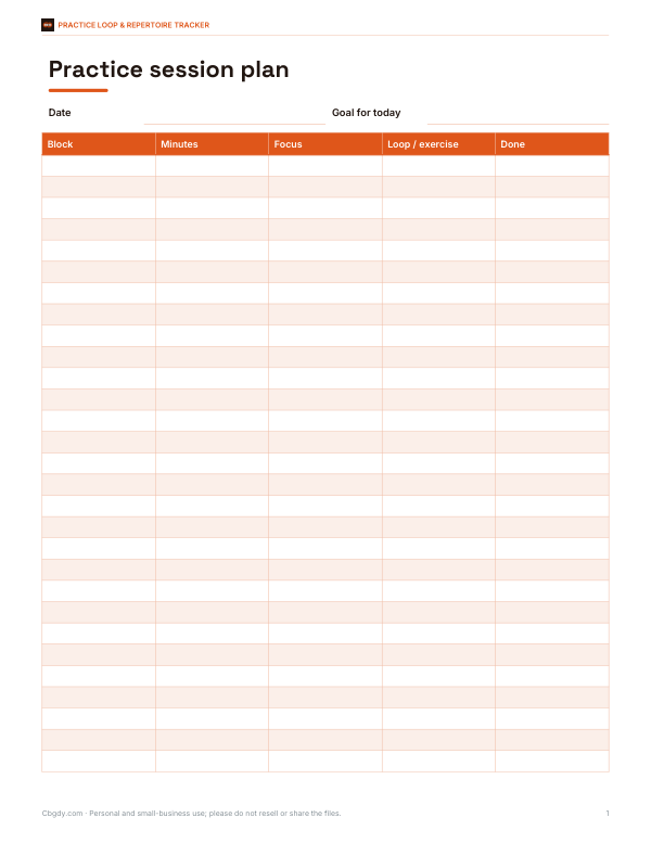 Preview of Printable Practice Session Planner