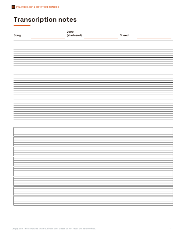 Preview of Printable Transcription Notes Sheet